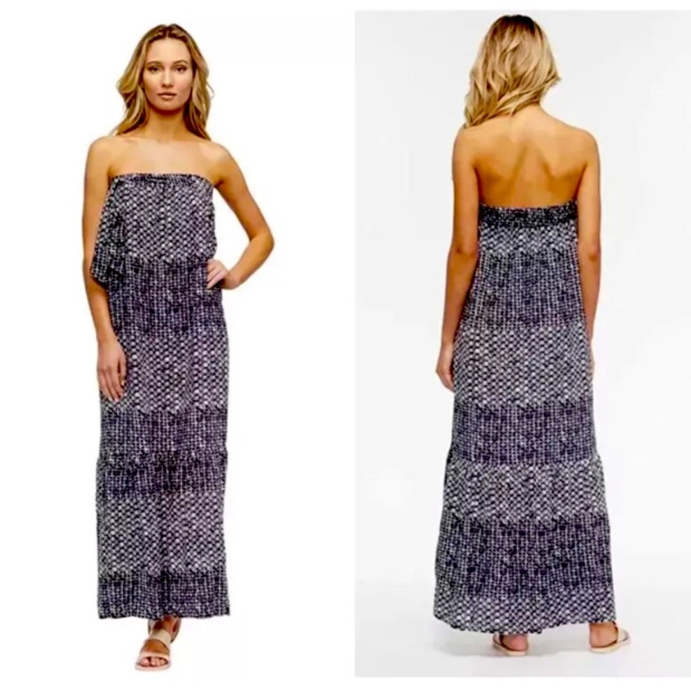 Tavik Strapless Blue and White Maxi Dress